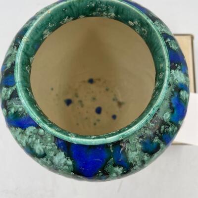 Art pottery green, blue and black vase