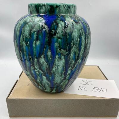 Art pottery green, blue and black vase
