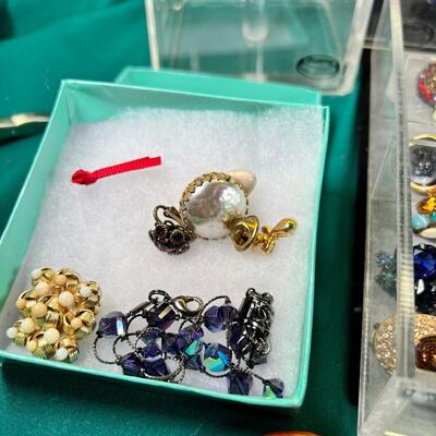 2 Lucite Jewelry boxes, filled with clip on earrings