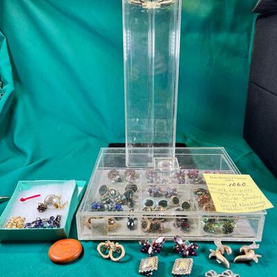 2 Lucite Jewelry boxes, filled with clip on earrings