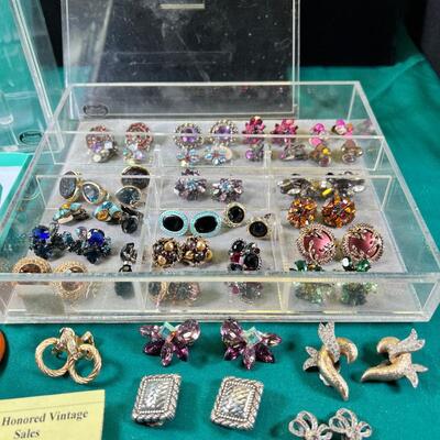 2 Lucite Jewelry boxes, filled with clip on earrings