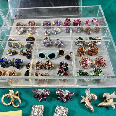 2 Lucite Jewelry boxes, filled with clip on earrings