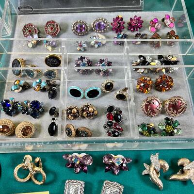 2 Lucite Jewelry boxes, filled with clip on earrings