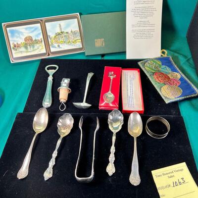 Designer coasters, sterling flatware, Silver plate