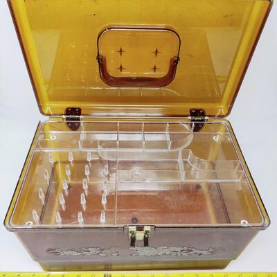 VINTAGE BROWN SEWING CARRY CASE WITH TRAY