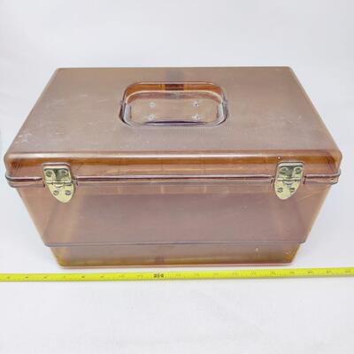 VINTAGE BROWN SEWING CARRY CASE WITH TRAY