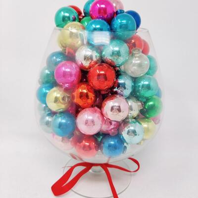 MINIATURE VINTAGE GLASS ORNAMENTS FILLED GOBLET