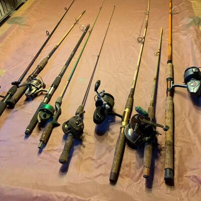 Vintage Fishing Poles Rods and Reels Lot