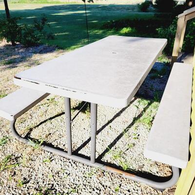 GREY PLASTIC & METAL PICNIC TABLE