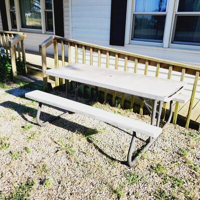 GREY PLASTIC & METAL PICNIC TABLE