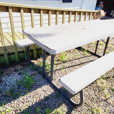 GREY PLASTIC & METAL PICNIC TABLE