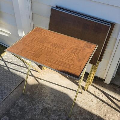 4 SET OF VINTAGE BROWN & GOLD STANDING TRAYS