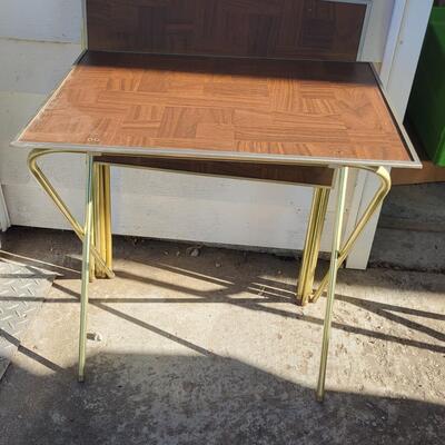 4 SET OF VINTAGE BROWN & GOLD STANDING TRAYS