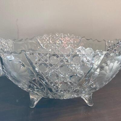 Cut Glass Antique Center Bowl Candy Dish with 4 Feet 11.5â€ x 7.5â€ x 5.5â€h