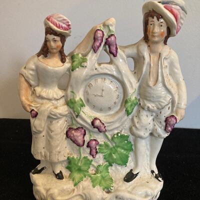 Vintage English Staffordshire 9â€h Pottery with Scottish Couple and Clock Figurine
