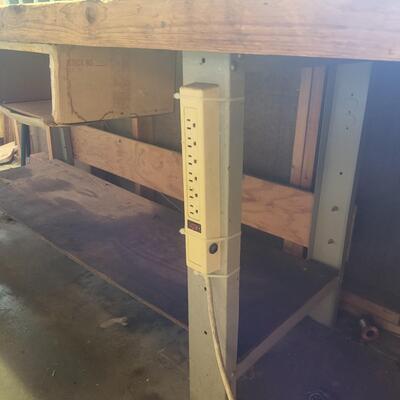 LARGE HAND MADE WOOD & METAL WORK BENCH