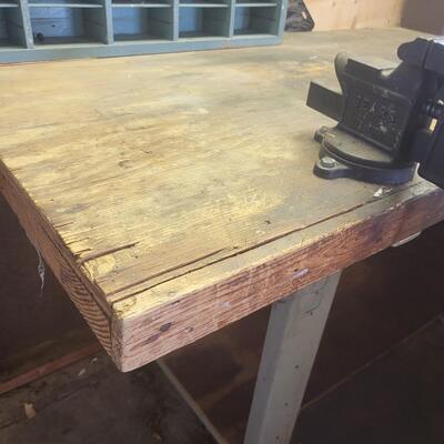 LARGE HAND MADE WOOD & METAL WORK BENCH