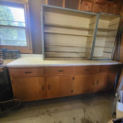 VINTAGE WOOD CABINET WITH VINTAGE DESIGN TOP