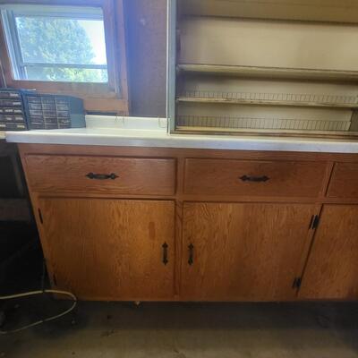VINTAGE WOOD CABINET WITH VINTAGE DESIGN TOP