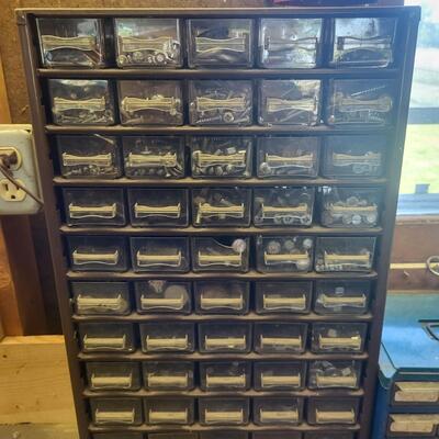 SMALL METAL ORGANIZATIONAL DRAWERS- FULL OF SCREWS & NAILS