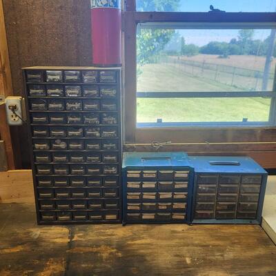 SMALL METAL ORGANIZATIONAL DRAWERS- FULL OF SCREWS & NAILS