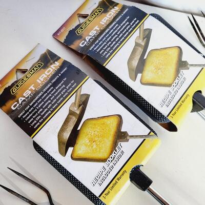 OUTDOOR COOKING CAST IRON SANDWICH MAKERS & PIT STICKS