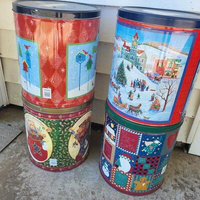 EMPTY METAL STORAGE BINS - CHRISTMAS THEMED