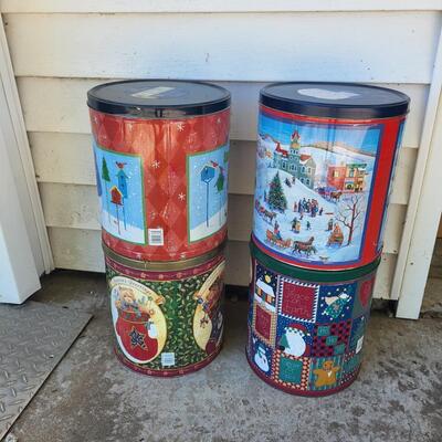 EMPTY METAL STORAGE BINS - CHRISTMAS THEMED