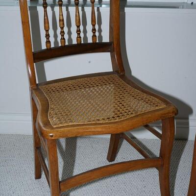 ANTIQUE PAIR OF 1870'S WALNUT SPINDLE BACK CANED CHAIRS VERY GOOD -