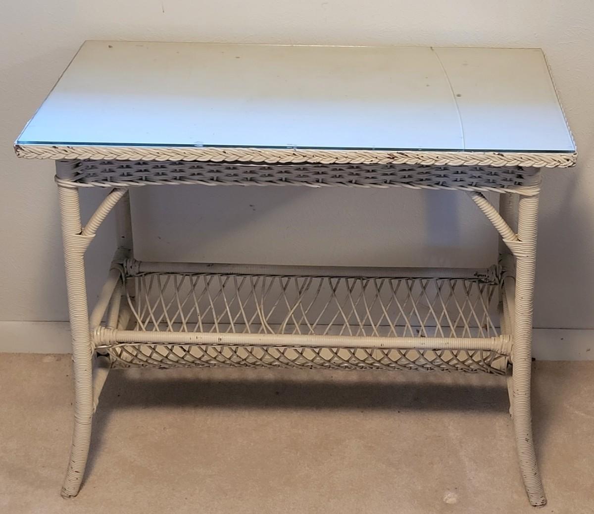 Lot 107 Antique/Vintage White Wicker Console Table
