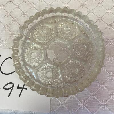 MCM blue glass ashtray & pressed glass Hobstar ashtray