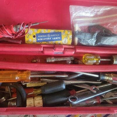 PLASTIC TOOL BOX FULL OF TOOLS - MISC