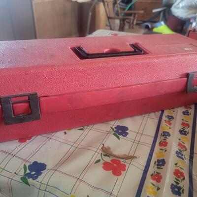 PLASTIC TOOL BOX FULL OF TOOLS - MISC