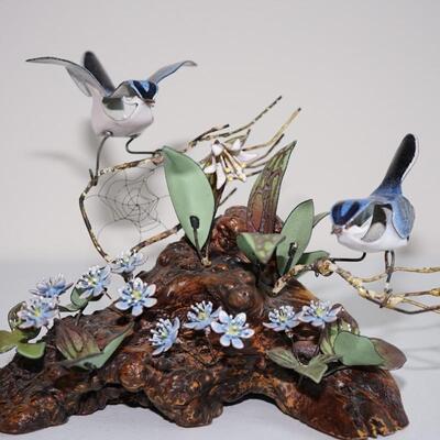 EXCELLENT EXAMPLE OF THE NORMAN BRUMM BIRD GROUPING COPPER ON ENAMEL SCULPTURE