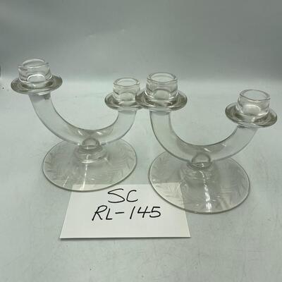 Fostoria holly pattern double light candlesticks
