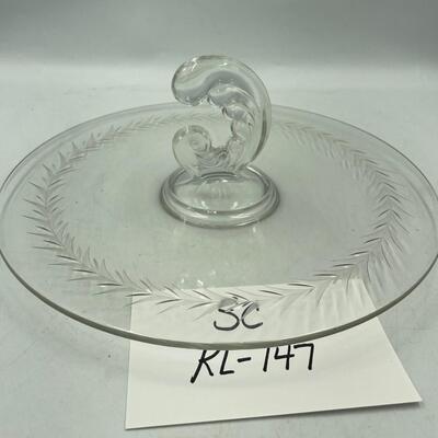 Fostoria holly pattern center handled serving tray