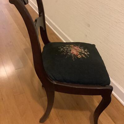 Wooden, Needlepoint chair - black seat, great condition