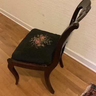 Wooden, Needlepoint chair - black seat, great condition