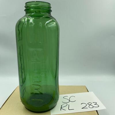 Vintage green glass water and juice jar-square-no lid