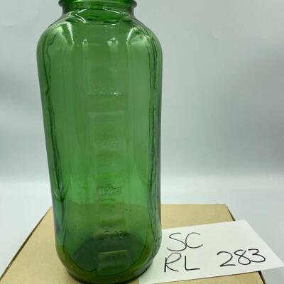 Vintage green glass water and juice jar-square-no lid