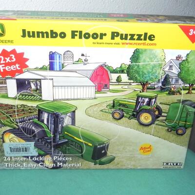 NEW JOHN DEERE FLOOR PUZZLE-JOHN DEERE CAP-TRAINS-PLAY MONEY