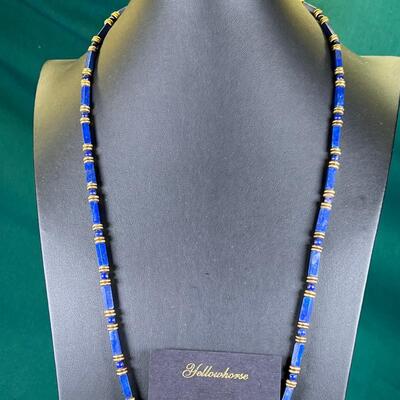 Lapis tube and gold bead necklace, GP or GF chians