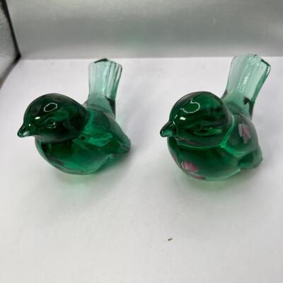2 vintage handmade Fenton Brand glass birds