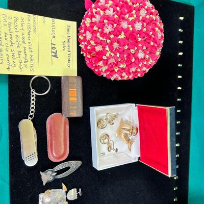 Vintage collectibles lot with a walrus