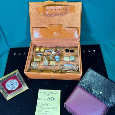 Judge's leather organizer with cufflinks Swiza Sheffield Alarm Clock, 2 lwather wallets