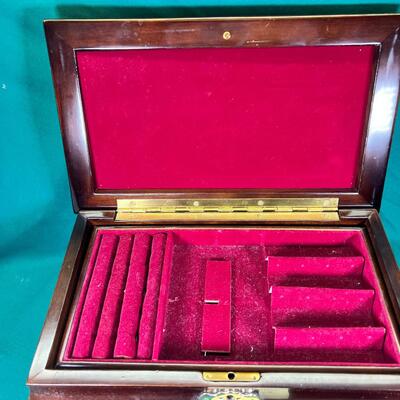Heavy 6 pound walnut Jewelry box lined in red