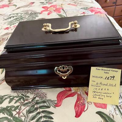 Heavy 6 pound walnut Jewelry box lined in red