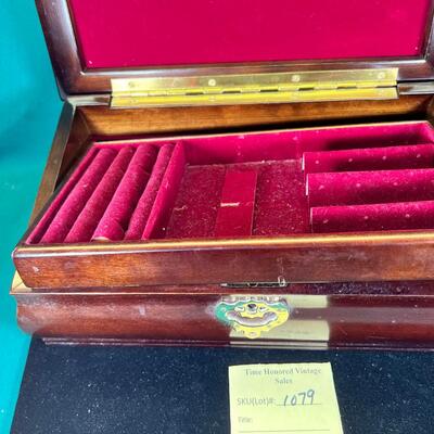 Heavy 6 pound walnut Jewelry box lined in red