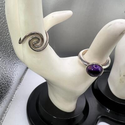 Sterling amethyst rings and clip on earrings, and red jasper clip ons