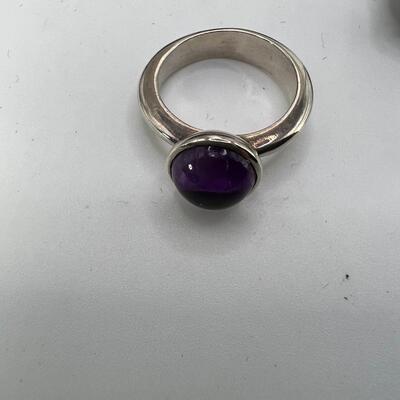 Sterling amethyst rings and clip on earrings, and red jasper clip ons